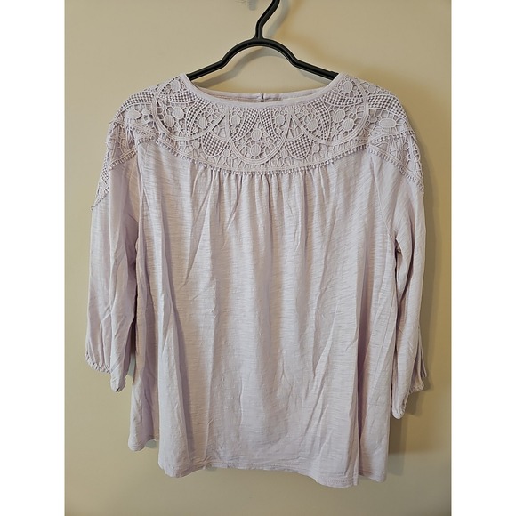 J. Jill Tops - J Jill Blouse Women Small Heathered Light Lilac Gray Crochet Trim Modal Blend